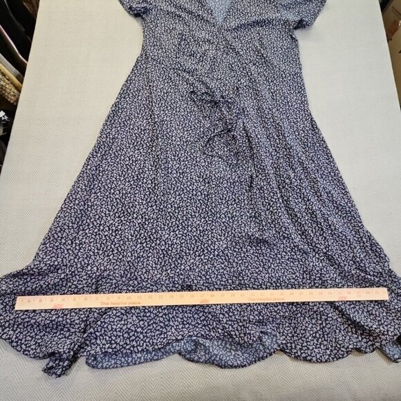 Pretty Garden Wrap Maxi Dress Cottagecore Size XL Navy Mini Floral Ruffle Boho - Picture 8 of 12